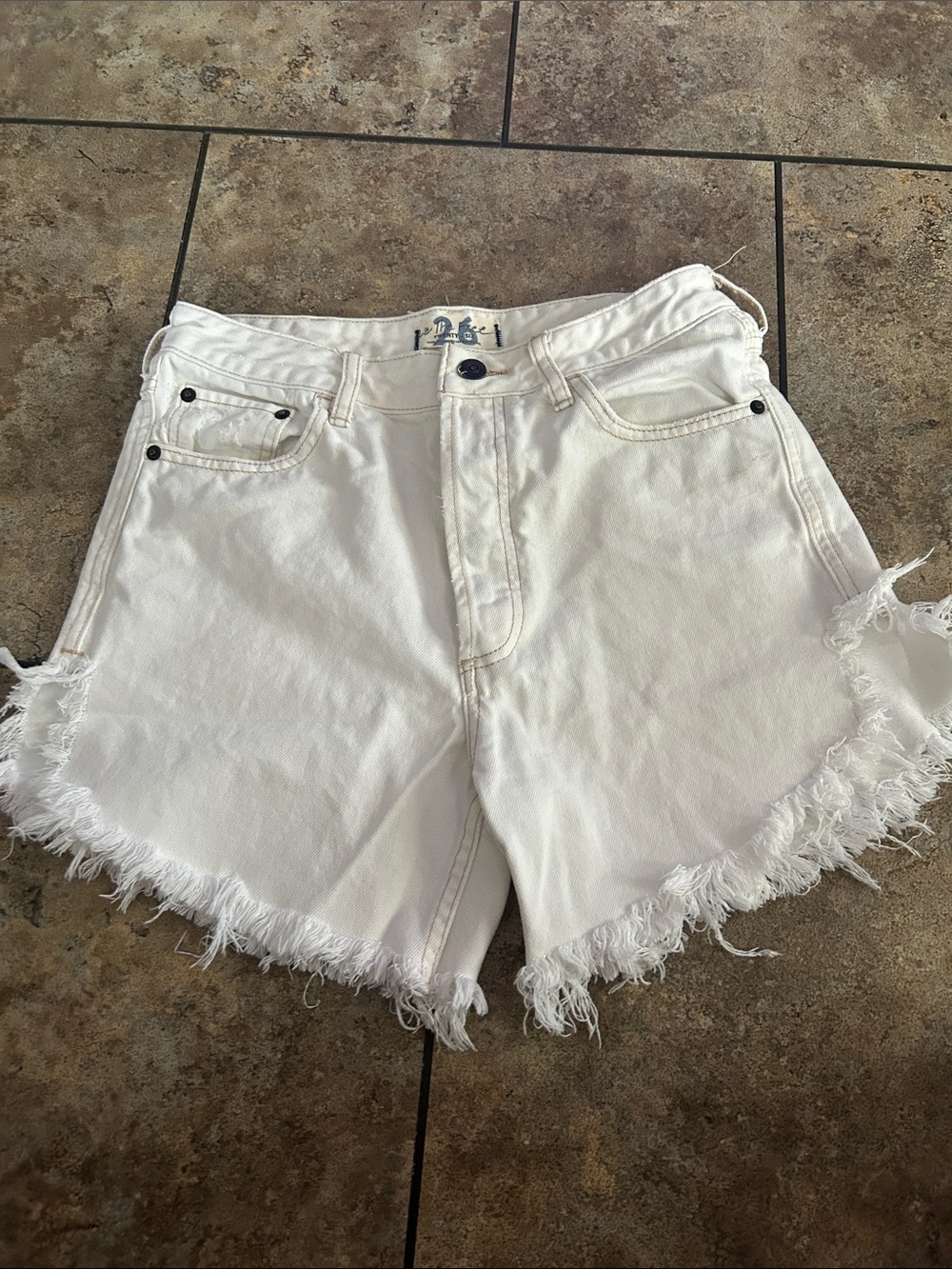 We The Free White Frayed Hem Denim Shorts